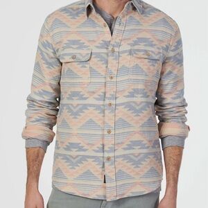 Faherty Men's Aztec Print Long Sleeve Button-Up Shirt - Cream & Light Blue